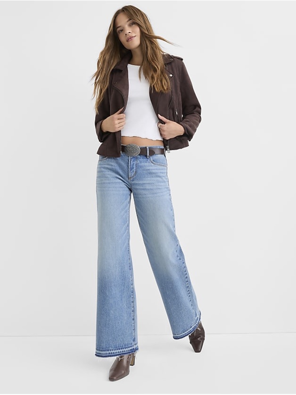 LOFT Rivete Let Down Hem Low Rise Wide Leg Jeans - Picture 1 of 7